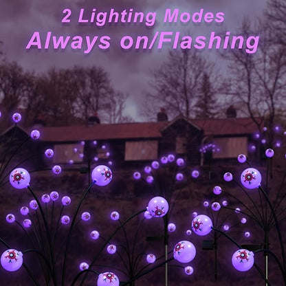 Halloween Decorations Solar Outdoor Lights,2PACK 20LED Solar Scary Eyeball Halloween Pathway Lights,Waterproof Purple Solar Lights Outdoor for Horror Decor/Patio/Garden/Yard/Party/Lawn