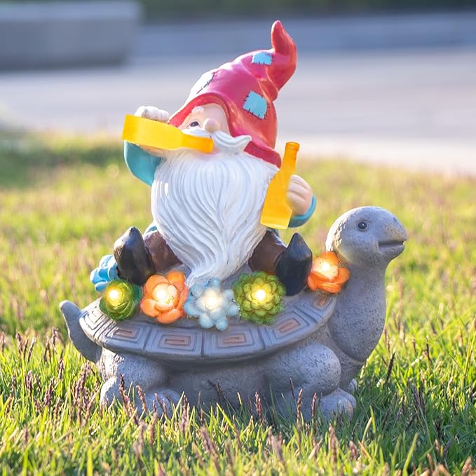 Gnome Garden Decor Statue with Solar Light Lantern, Turtle with Succulent Birthday Gifts for Women Mom Grandma, Funny Waterproof Resin Figurine Outdoor Decorations for Yard Patio Lawn Balcony Porch