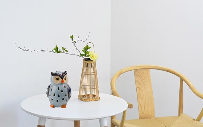 ASTRAEUS Porcelain Owl Solar Landscape Lights Figurine, Color Changing LED - Lawn Decor Owl Statues for Patio, Lawn, Balcony, Yard - Mothers Day Housewarming Gifts Grey Blue