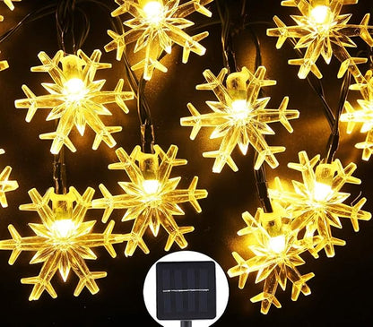 Solar Christmas Lights Outdoor Waterproof 30 LED 20 ft 8 Modes Solar Powered Snowflake String Lights for Garden Patio Yard Home Christmas Tree Parties(Warm White)