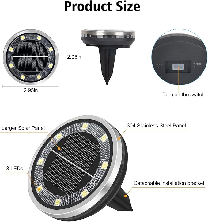 ZAIYW 6 Pack Solar Ground Lights Outdoor Waterproof Garden Lights Solar Powered Disc Landscape Lighting for Pathway | Lumora