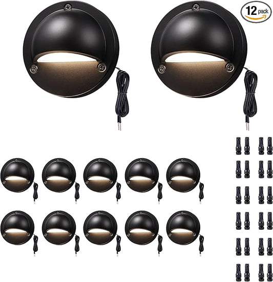Low Voltage LED Step Lights - 12V Landscape Hardwired Waterproof Lighting, Outdoor Deck Lights 5 Color Temperature Dimmable, Aluminum Black for Wall Garden Fence Handrail 12 Pack