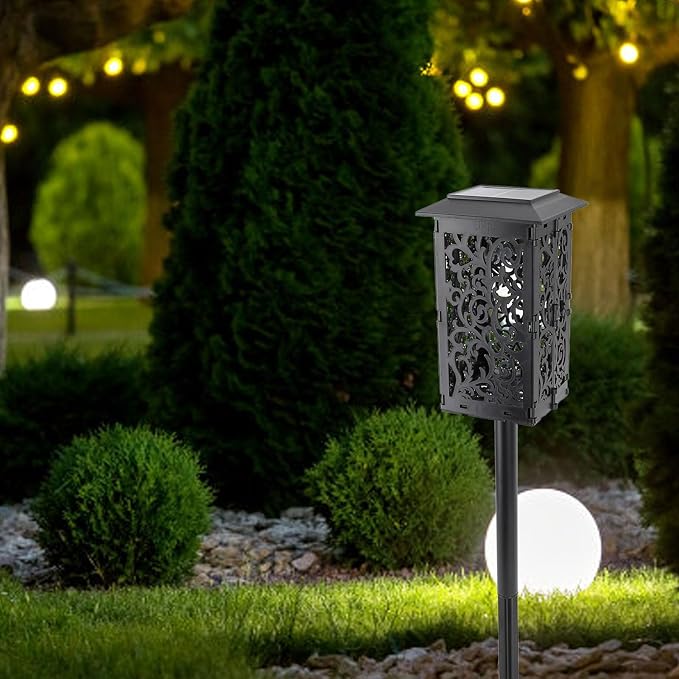 Hyuduo Solar Pathway Lights Outdoor ABS Material Auto On Off IP65 Safety with Overcharge Light Recognition Garden Stake Lights Landscape Pathway Lights for Deck Yard