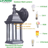 LIT-PaTH Outdoor Wall Lantern, Wall Sconce as Porch Lighting Fixture, E26 Medium Base Max 60W, Aluminum Housing | Lumora