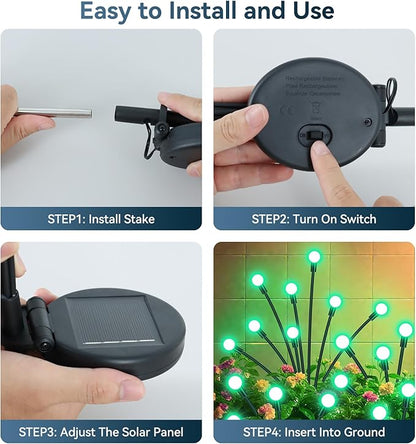 Solar Garden Lights Outdoor Waterproof, 2 Pack 16 LED Swaying Firefly Lights Outdoor Decor Light for Pathway Party Christmas Decoration, Unique Gifts for Women, Green