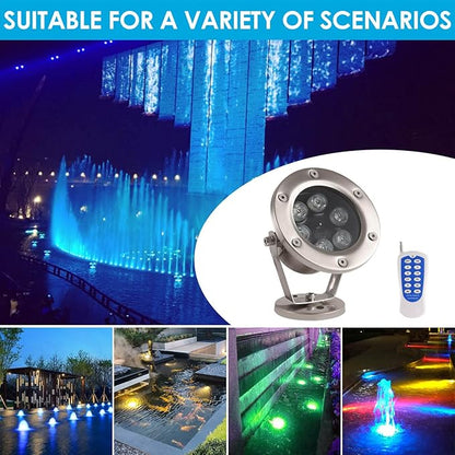 Underwater LED Lights, 18W RGB Color Changing Spotlights, IP68 Waterproof Submersible Spotlights Suitable for Garden Yard Lawn Pathway （Not Include Transformer）