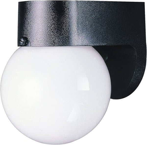 Westinghouse 6680300 Traditional One-Light Outdoor Wall Lantern, Black Finish on Polycarbonate, White Glass Globe | Lumora