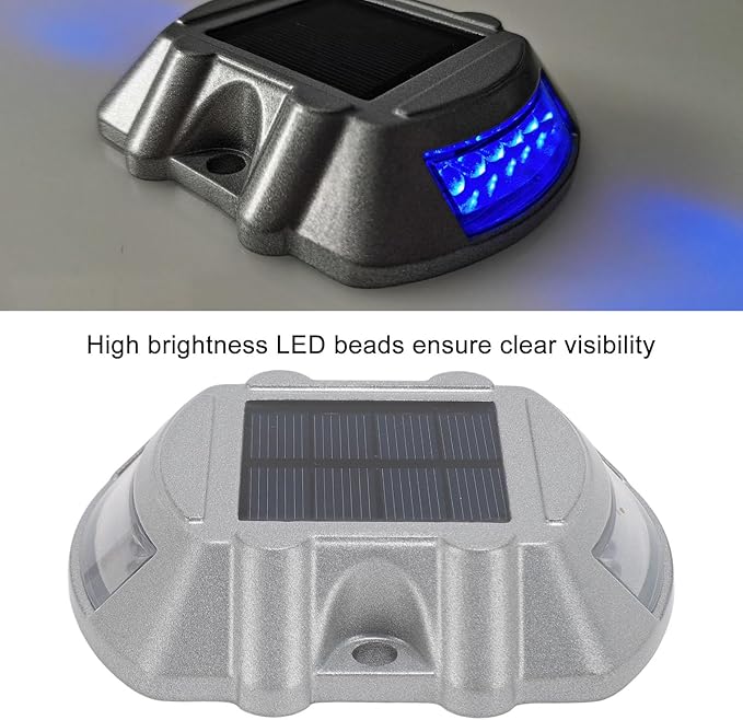 ZJchao Solar Road Stud Light, LED Solar Pathway Marker Powered Road Marker with 6V 1.8W Panel IP68 800M Visibility for Sidewalk Stair Garden Ground (Blue Light)