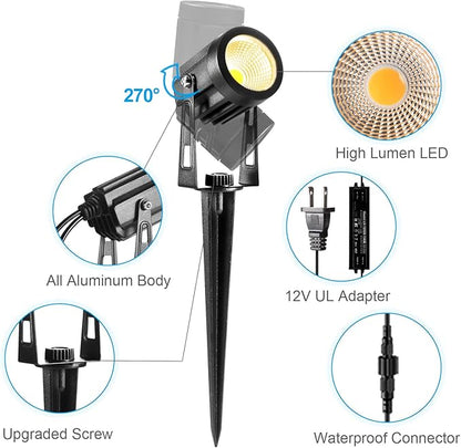 ALOVECO Landscape Lighting 1800LM 12V Low Voltage Landscape Lights Kit with Transformer and 69FT Cable IP65 Waterproof LED Uplighting Outdoor Spotlights for Yard House Tree Garden 6 Pack Warm White