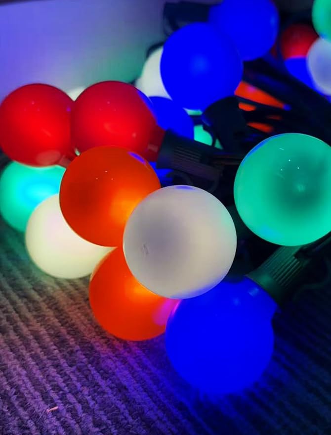 25Ft LED Christmas Outdoor String Lights, G40 Globe Night Lights with 27 0.6W Ceramic Multicolor Bulbs, Vintage Ceramic Lights for Holiday Party Backyard Wedding Garden Patio Porch Decor, Green Wire