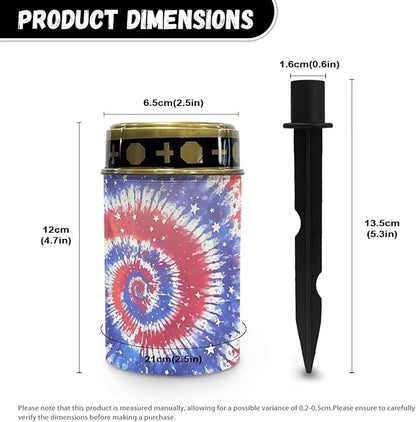 Cemetery Solar Lights Tie-Dye American Flag Solar Stake Lights Decorative for Grave Yard Patio Outdoor