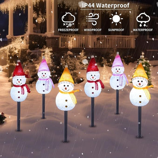 Solar Christmas Pathway Lights Outdoor Decor, Set of 3 Led Snowman Stake Lights, Waterproof Walkway Landscape Light for Winter Yard, Garden, Solar Christmas Decorations