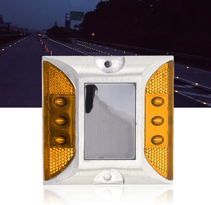 Solar Driveway Lights, Cast Aluminum IP68 Light with 72H Runtime for Pathway and Highway Marking (Yellow)