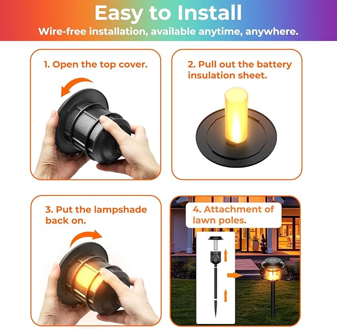 4 Pack Flame Lamp Solar Pathway Light, Landscape Lighting for Yard and Walkway, Solar Garden Lights Waterproof