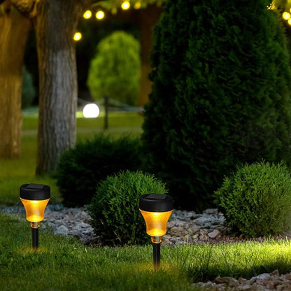2Pcs LED Solar Pathway Lights Outdoor Waterproof Garden Stake Lights Warm White Solar Outdoor Lighting for Yard Walkway Patio Decoration