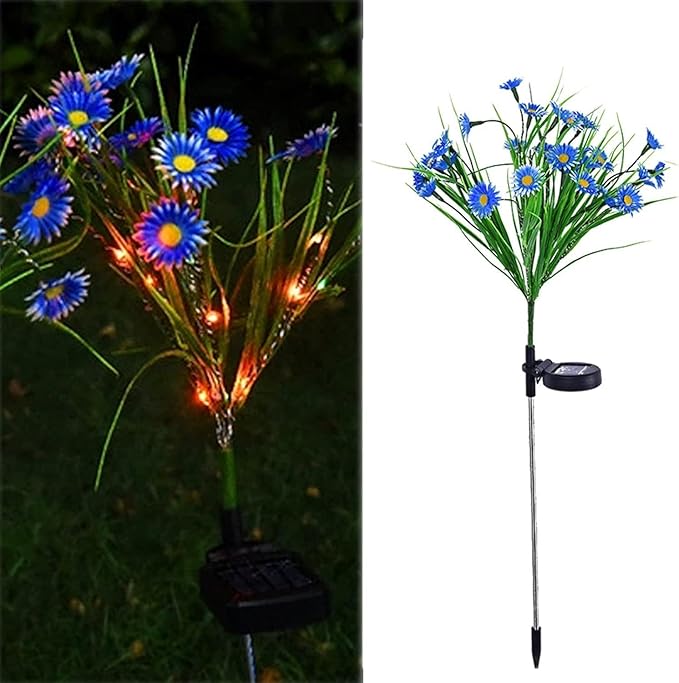 Solar Flower Lights Outdoor, Waterproof LED Daisy Flowers Solar Stake Decorative In-Ground Lights 2Mode for Garden Landscape Yard Pathway Wedding Party (Blue, 1Pack)