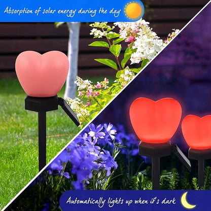 Valentines Day Red Heart Solar Lights Outdoor, 2Pcs Waterproof Valentines Day Solar Garden Light LED Heart Lights Wedding Decorations for Yard Walkway Outside (Pink)