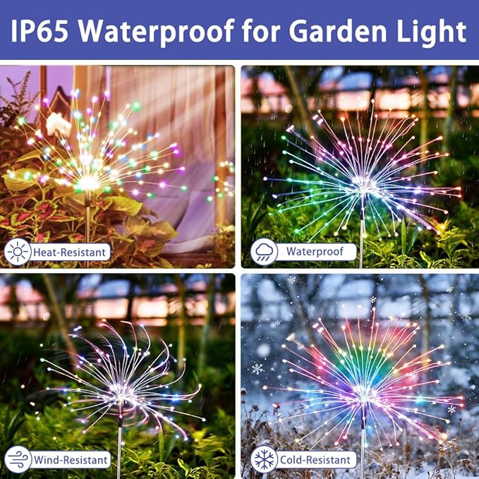 Solar Firework Lights for Outside, 8 Modes RGB Color Changing Fireworks Solar Fairy Light Outdoor for Garden Yard | Lumora