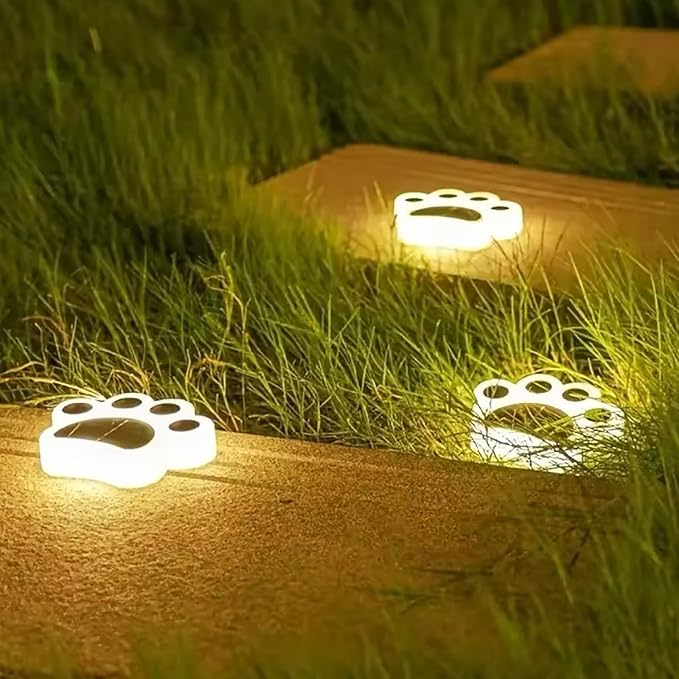Solar Paw Print Lights, Cats and Dogs Animal Solar Lights, Outdoor Decorative Lights, Garden Lights Path Lights Walkway Lighting, Suitable for Terrace Yard Garden Path Lawn Yard 4 Pack (Style C)