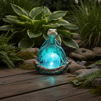 6.3 ' Solar Garden Decor - Sea Turtle Gifts for Women - Resin Yoga Sea Turtle Garden Statue Coastal Decor for Outdoor Yard Patio Porch Waterproof - Housewarming Gifts New Home for Men Women