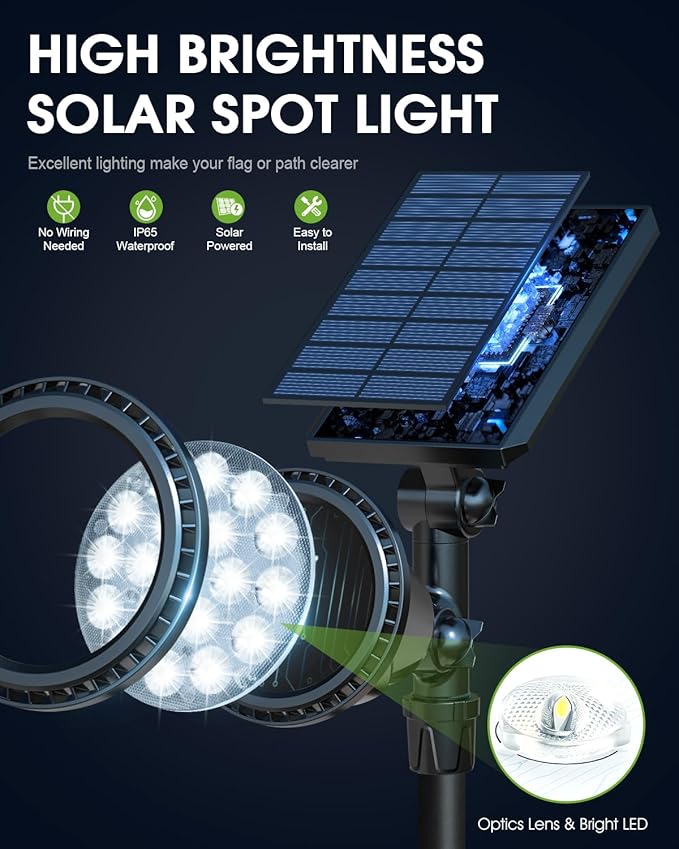 DBF Solar Outdoor Lights, 600LM Solar Spot Lights Outdoor Waterproof with 2 Lighting Modes, Adjustable Head & Solar | Lumora