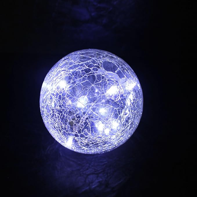Solar Ball LED Lights Crackle Glass Globe Garden Stake Lamp Yard Art Decor for Yard Pathway Patio Lawn Decoration (Cool White)