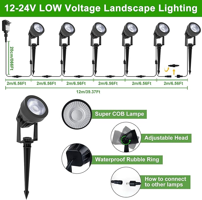 T-SUNUS Low Voltage Landscape Spotlights Christmas Ligths, 16 Color Changing Uplights with Transformer, IP65 | Lumora