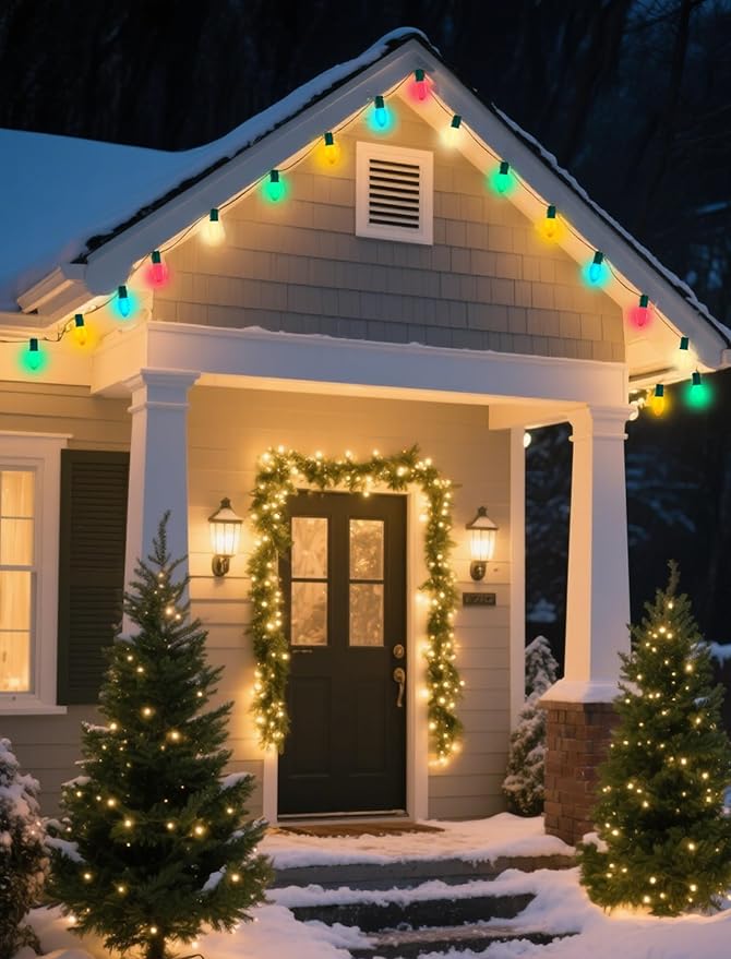 25Ft Multicolor Christmas Lights Outdoor, C9 7W Vintage Ceramic Valentine's Day String Lights with 26 Colorful Bulbs, Hanging Patio Lights for Porch Roofline Christmas Tree Garden Pathway Indoor Decor