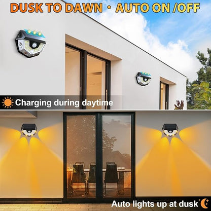 2-in-1 Solar Fence Lights, 270° Wide-Angle Illumination, Motion Sensor Outdoor Lights, 3 Modes, 54 LEDs White Light & 4 LEDs Warm Light, Dusk to Dawn Step Light for Yard, Pathway, Porch, 6 Pack