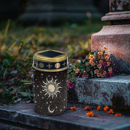 Sun and Moon Cemetery Solar Lights Sympathy Memorial Lights Solar Lights Grave Decorations for Cemetery Dad Solar Garden Stake Lights Solar Outdoor Lights Waterproof