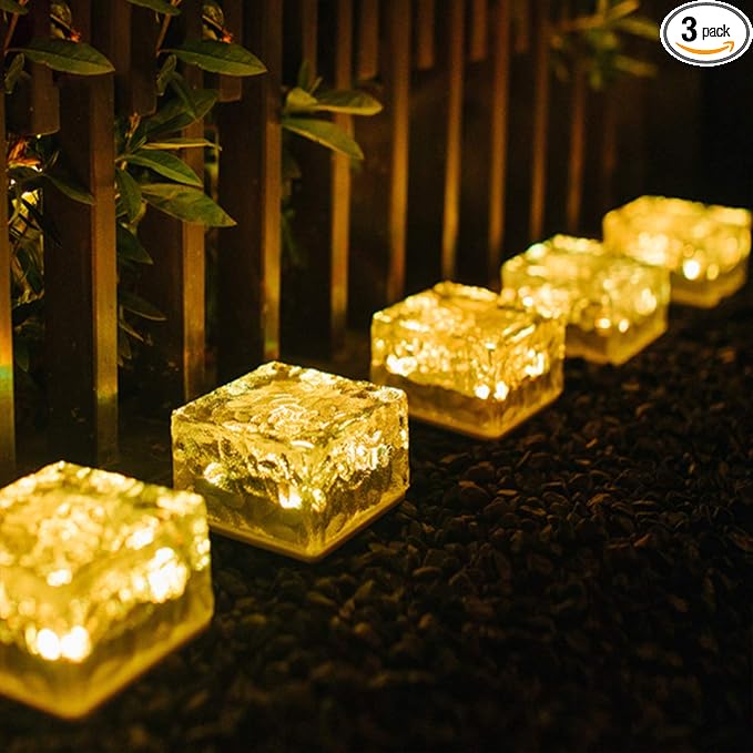 Solar Ice Cube Shaped Brick Light, 4x4x2.15 Inch Ice Cube Shaped Brick Warm White Outdoor Solar Garden Decorative | Lumora