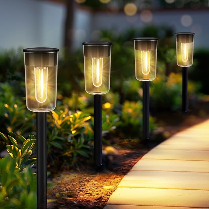 2 Pack Solar Lights with Plant Stand + 8 Pack Solar Pathway Lights Outdoor