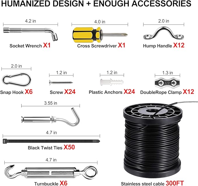 BLIKA String Light Hanging Kits, 300FT Coated Stainless Steel 304 Wire Rope, Outdoor Light Guide Wire, Globe String | Lumora