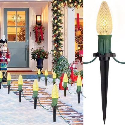 Brightown Strawberry C9 Christmas Pathway String Lights, 25.7 Feet C9 Walkway Lights with 20 Clear Bulbs and Stakes, Connectable Christmas Lights Outdoor Decoration for Outside Lawn, Warm White