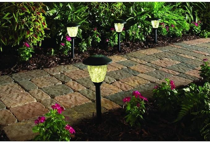 Black Solar LED Crackle Glass Pathway Light Set (4-Pack) | Lumora