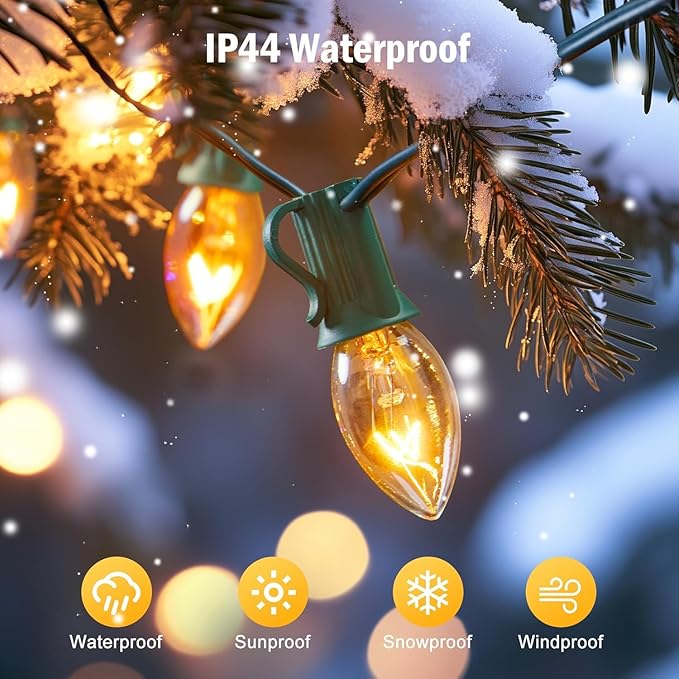 100FT C7 Christmas String Lights Outdoor UL Listed Vintage Christmas Lights Hanging for Christmas Tree Garden Patio | Lumora