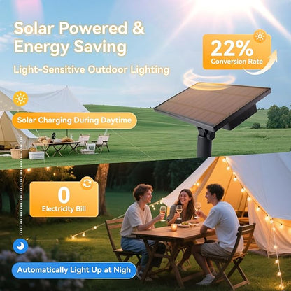 HJQ 120FT(60x2) Solar String Lights Waterproof, Patio Lights Solar Powered with Remote & USB Port, 40+2 LED Shatterproof Bulbs, 3 Modes, Dimmable Solar Lighting Hanging for Camping Backyard Garden