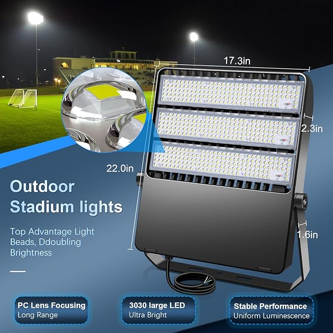 360W LED Outdoor Flood Lights Fixture Ultra-Brightness 50800 Lumen 5000K Daylight Stadium Floodlights Commercial IP65 Field Arena Light with Adjustable Trunnion Bracket 2 Pack