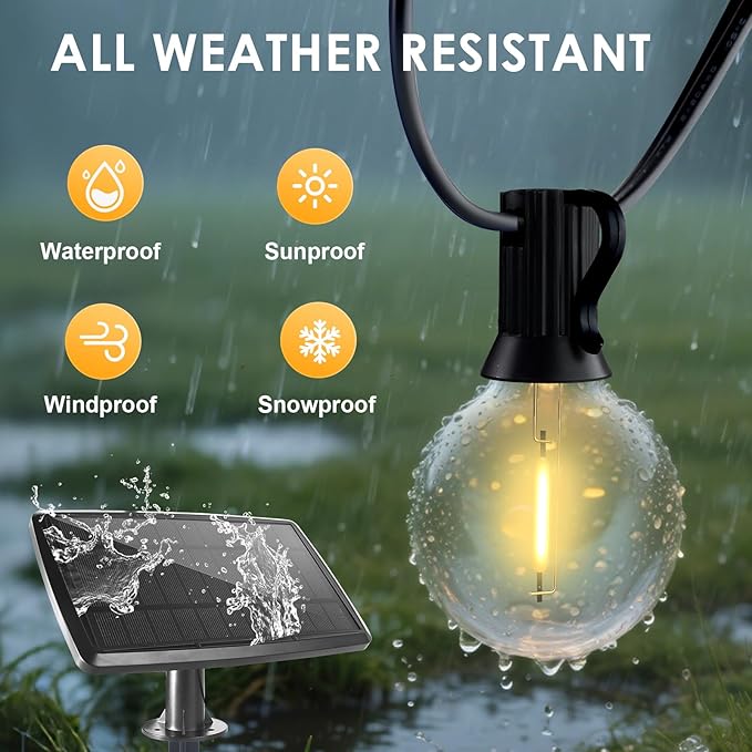 120FT Solar String Lights Outdoor Waterproof with Remote, G40 Solar Powered String Lights with 40+2 LED | Lumora