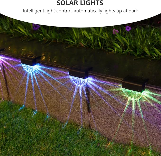 4pcs Solar Stair Lights Outdoor Waterproof Fence Lamps Solar Powered Decorative Step Lighting for Patio Garden Pathway Random Color