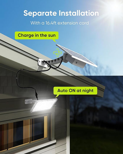 JACKYLED Solar Dusk to Dawn Light Outdoor 1000 Lumens 299 LED Solar Security Lights with Extension Cord, IP65 Waterproof Solar Powered Wall Spotlight Bright for Garden Patio Shed Carport Flag, White