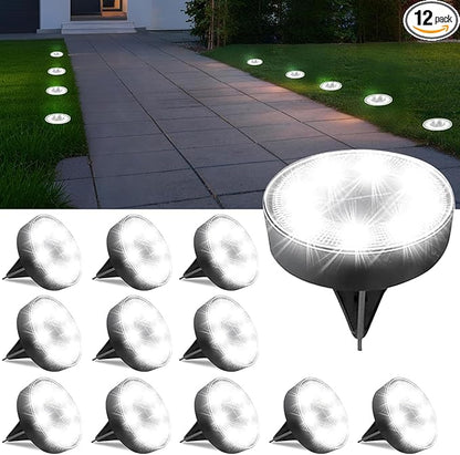 Ground Lights 12 Pack, IP68 Waterproof Solar Disc Lights for Outdoor, Flat Garden Light, In-Ground Light, Landscape Lighting for Pathway, Walkway, and Yard-12 Pcs (Cold White)