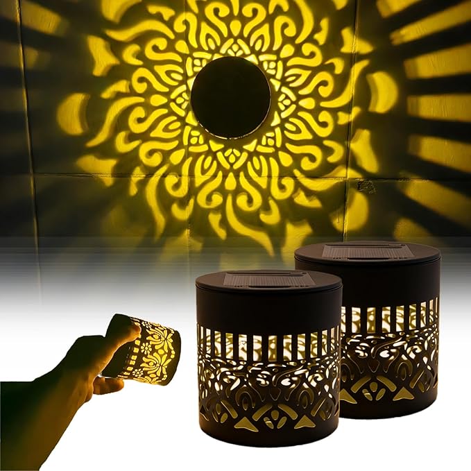 Decorative Solar Mandala Lights, Solar Mandalas Garden Lights Outdoor, New Metal Solar Powered Outdoor Deck Step Wall Light, Waterproof, for Garden Post Patio Backyard Yard Decor (Mandala,2Pcs)