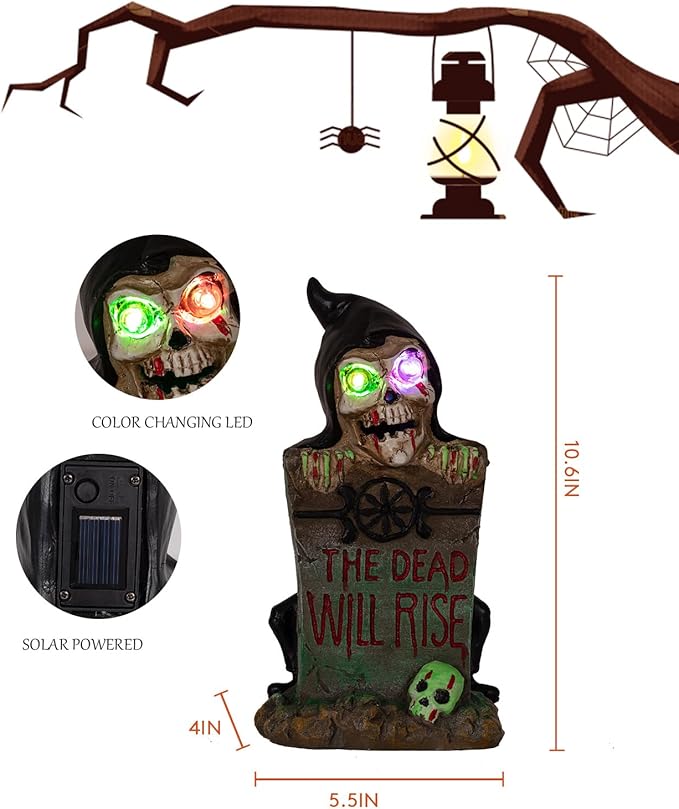HUYIENO Solar Halloween Decoration Graveyard Tombstone Solar Garden Lights Resin Material for Halloween Party | Lumora