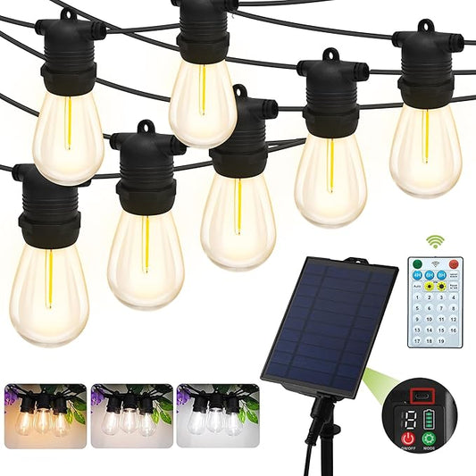 Color Changing Warm/Cool Solar Power Outdoor String Lights with Remote Control, for Backyard Garden Patio Pergola Gazebo Bistro Bedroom Christmas Wedding Party (62ft)