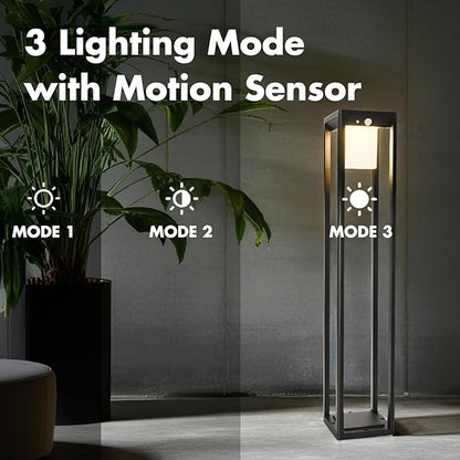 Solar Motion Pathway Lights Outdoor, Aluminum Waterproof Floor Lamp, 3 Lighting Modes 600 Lumens Super Bright Outdoor Floor Lamp for Garden Backyard Patio Porch Decor, 32" Black
