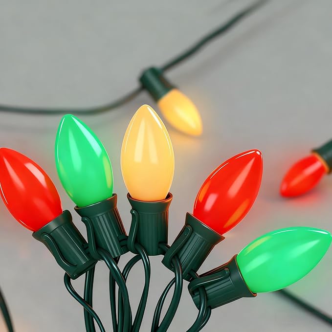 50Ft C9 LED Christmas Lights Outdoor, Vintage Christmas String Light Plug in with 52 Shatterproof C9 Red White | Lumora