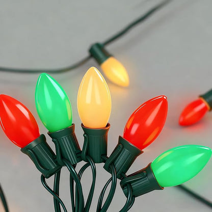 50Ft C9 LED Christmas Lights Outdoor, Vintage Christmas String Light Plug in with 52 Shatterproof C9 Red White Green Bulbs Christmas Decorations Lights for Indoor Christmas Tree Patio Roofline Party