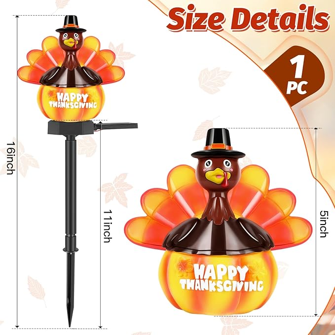 1 Pack Thanksgiving Turkey Pumpkin Solar Lights Outdoor Decoration Hand Painted Turkey Solar Stakes Lights for | Lumora