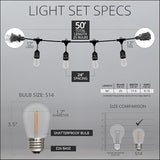 Wintergreen Lighting 50ft S14 Shatterproof Outdoor String Lights, 25 Edison Bulbs on Suspended Sockets Dimmable LED | Lumora